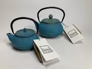 2 Wells Cast Iron Teapots Enameled With Stainless Steel Infuser Blue