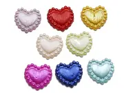 200 Mixed Color Acrylic Half Pearl Flatback Heart Cabochons 10mm Ribbon Pattern