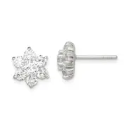 Sterling Silver Cz Flower Post Earrings