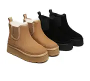 AUSTRALIAN SHEPHERD® UGG Boots Sheepskin Wool Elastic Band Platform Chelsie - Chestnut / AU Ladies 6 / AU Men 4 / EU 37