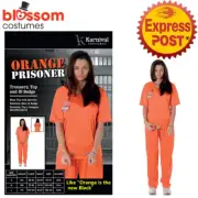 CA550 Ladies Orange Prisoner Convict Jail Halloween Fancy Dress Up Hens Costume