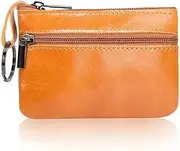 [SAMEZA] Genuine Leather Coin Purse Ultra-Thin Small Zipper Cute Wallet Soft Cowhide Leather Driver's License Key Bag Card Holder,Light Brown 3