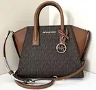 New Michael Kors Avril Small Top Zip Satchel Signature Brown with Dust bag