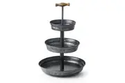 CHEF INOX BLACK GALVANISED METAL 3 TIER TEA STAND WITH HANDLE