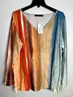 Light Blue & Orange Color-Block V-Neck Top Size 2XL