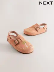 Tan Brown Embroidered Suede Slip-On Clogs (E37360) | $55 - $70