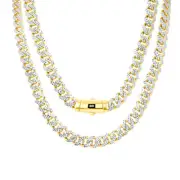 10k Yellow Gold Monaco Miami Cuban Diamond Cut Pave 7.5mm Chain Necklace 28"