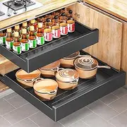 Pull out Cabinet Organizer, 21"Deep, Heavy Duty Full-Extension Slide out Drawers for Kitchen Cabinets with Nano Adhesive, Roll Out Shelf Sliding Cabinet for Pots, Bathroom, Pantry, Under Sink, Black