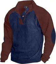 [Generic] Men's Corduroy Sweatshirts Aztec Mock Neck Pullover Sweaters Vintage Lapel Collar Button Up Long Sleeve Sweatshirt, Blue, X-Large, Blue, X-Large