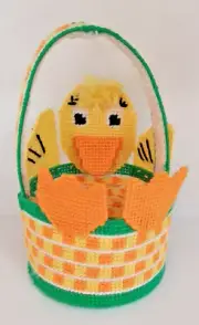 Adorable Assembled Duck Easter Basket from Needlepoint Plastic Canvas Kit