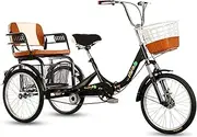[DEFGHIJ] 20 Inch Adult Tricycle Foldable for Seniors Trike Bike 3 Wheel Cruise Bicycles with Large Basket and Back Seat for Men Women Shopping Exercise (Brown)