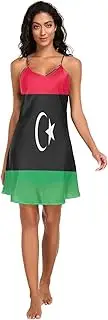 [RPLIFE] Libya National Flag Women's Satin Slip Dress, Adjustable Spaghetti Strap V Neck Summer Night Gowns for Women, S