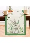 Spring Rabbits Deer Table Runner 13x90 Inch Bunny Green Leaves Seasonal