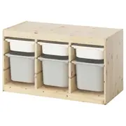 TROFAST storage combination with boxes, light white stained pine white/grey, 93x44x53 cm