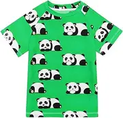 [ODAWA] Kid Swim Shirt Cute Cartoon Pandas Poses Green Short Sleeve Rash Guard