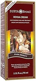 [SURYA BRASIL] Henna Hair Color Cream - Semi-Permanent Natural Dye for Gray Coverage - Deep Conditioning, Dark Brown, 2.37 oz