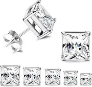 [Sanfenly] 5 Pairs Square Stud Earrings For Men Women Princess Cut Cubic Zirconia Earring Studs Stainless Steel Stud Earrings 3-7mm