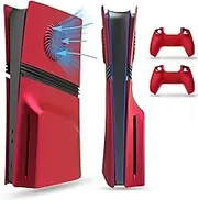 PEYANZ Faceplate Cover Compatible with PlayStation 5 Digital Edition - Protective ABS Shell with Heat Dissipation, Scratch-Resistant Matte Surface, Includes 2 Silicone Covers (Red+)