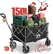 Night Cat Collapsible Wagon for Camping: 150L Garden Gart with Wheels Heavy Duty - Folding Utility Wagon for Outdoor Beach