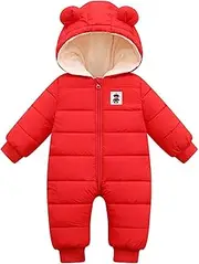 [Generic] Girls Insulated Bib Jumpsuit Girls Padded Baby Outwear Hooded Romper Snowsuit Down Warm Boys Jacket Coat Boys Coat&Jacket Girl 4 Red
