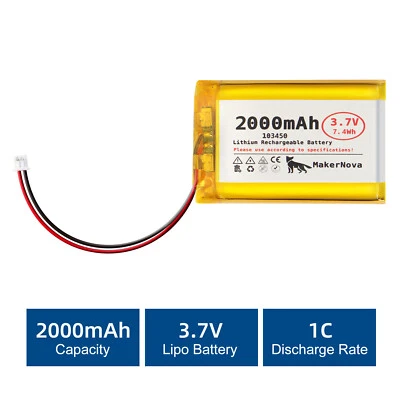 1PCs 3.7v 2000mah 103450 MakerNova Micro JST 1.25 Plug for Arduino Nodemcu ESP32
