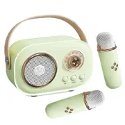 C20 Mini Karaoke Machine Retro Radio Bluetooth Speaker With 2 Wireless Microphone for Home Party-Green