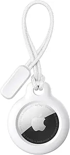 Airtag Holder for Apple Air Tags with Keychain, Anti-Scratch Shockproof GPS Cover Air-Tag Item Finders Case for Pets, Kids, Luggages (White+Lanyard)