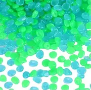 Glow in The Dark Pebbles 300Pcs Resin Reusable Oval Small Luminous Cobblestones Garden Stones Decorative Blue Green Glowing Rocks for Garden Walkway Bonsai Aquarium Fish Tank