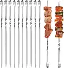 12 PCS Kebab Skewers Stainless Steel Metal BBQ Skewers Food Grade Reusable Flat