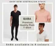 SABA Men T-shirt Plain Blank 100% premium Cotton Top Tee Shirt V-neck new Gift