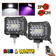 2X 4" RGB LED Work Light Bar Spot Flood Cube Pods Multi Color Bluetooth Control