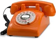 Opis 60s Cable with Classic United States Rotary Dial Inlay: Designer Retro Phone/Rotary Dial Telephone/Retro Style Phone/Vintage Telephone/Classic Desk Phone with Rotary Dialler (Orange)