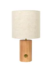 Eton 1 Light Table Lamp in Oak with Brass and Natural Linen Shade