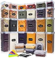 BNK 30Pack Airtight Food Storage Container Set - Rectangular, 33.6L, BPA-Free, Stackable, Cereal & Dry Food, Labels & Marker, Measuring Spoons