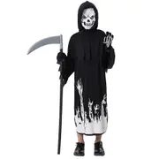 Kids Boys Girls Halloween Cosplay Party Costume Vampire Death Ghost Role Clothes With Sickle Outfits Gifts - 10-12 Years