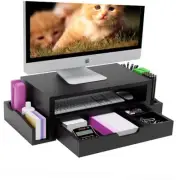 Monitor Stand Riser and Computer Wood Desk Organizer with Drawer and Pen