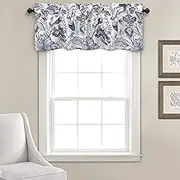 Lush Decor Cynthia Jacobean Valance Floral Print Single Curtain 18" L, Blue