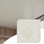 RomDeco 16 Pcs White Flower Peel and Stick Ceiling Tiles, 13.8 x 13.8 inch, Cover 21 Sq.Ft, Easy to Install, 3D Texture, Durable XPE Foam, Ideal for Ceiling Decor