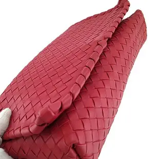 九成新！BOTTEGA VENETA 紅色編織皮革翻蓋斜背信封包手拿包