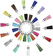 Ptwola 60 Pcs Keychain Leather Tassels Beaded Bracelet Wristlet Tassels Mini Tassel Decoration for Jewelry Making DIY Handmade Key Chain Craft Supplies Souvenir Bag Charms Cellphone Straps Bookmark