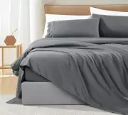 King Bed Sheets Set Microfiber Polyester 1800 Thread Count Percale Soft Gray NIB