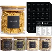 166 Minimalist Pantry Jar Label Set, White Text on Black Matte Vinyl Waterproof