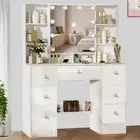 Dressing Table With 7 Drawers Light 3 Modes LED Mirror Makeup Desk Vanity Table