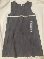 Lilly Pulitzer Girl’s light blue Denim shift Dress Lined ribbon bow lace 6 NWT