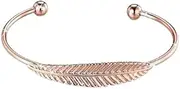 [Hemasa] Rose Gold Colour Cuff Bangle with Leaf for Girls/Women, Alloy Steel