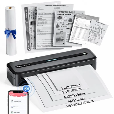 Portable Printers Wireless for Travel, 300DPI Mini Compact Inkless Printer, T...