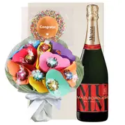 Congratulations French Sparkling & Lindt Chocolate Bouquet Gift Hamper - Medium - Edible Blooms