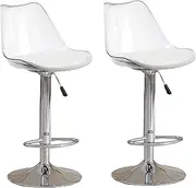 Modern Clear Acrylic Bar Stools Set of 2 Adjustable Swivel Counter Height Stools with Faux Leather Upholstery and Ergonomic Backrest for Kitchen Island Pub Bar Stylish and Comfortable Seating Option
