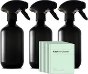 Recycled Plastic Spray Bottles 3 x 500ml with 9 x Waterproof Labels; Eco-Friendly, Refillable, Reusable Empty Bottle Set; Leakproof Trigger Sprayer for Cleaning, Garden, Kitchen, Plant Misting, Water