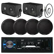 Black Marine 3.5" 200W Speakers,6.5" Speakers, Antenna,Black USB Bluetooth Radio